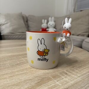 NWT MIFFY Bunny 20 Oz Ceramic Mug By Magenta Orange Dress With Stars Teddy Bear